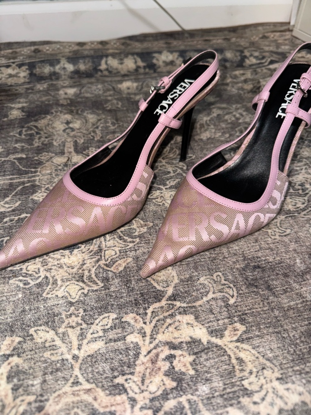 Versace Pink Logo Slingback Pointed Pumps